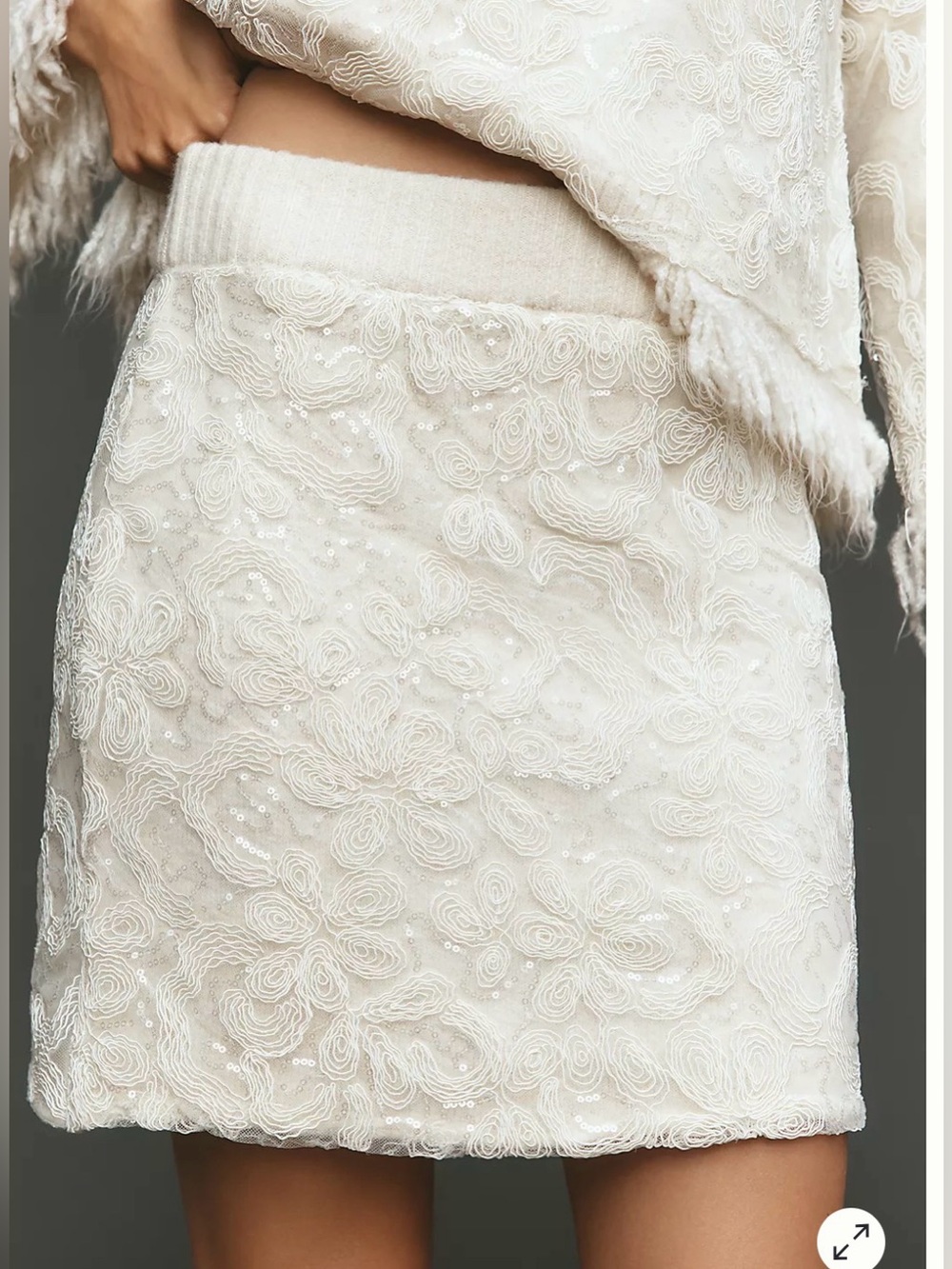 Anthropologie Maeve Cream Sequin Tulle Knit Mini Sweater Skirt XXS NWT